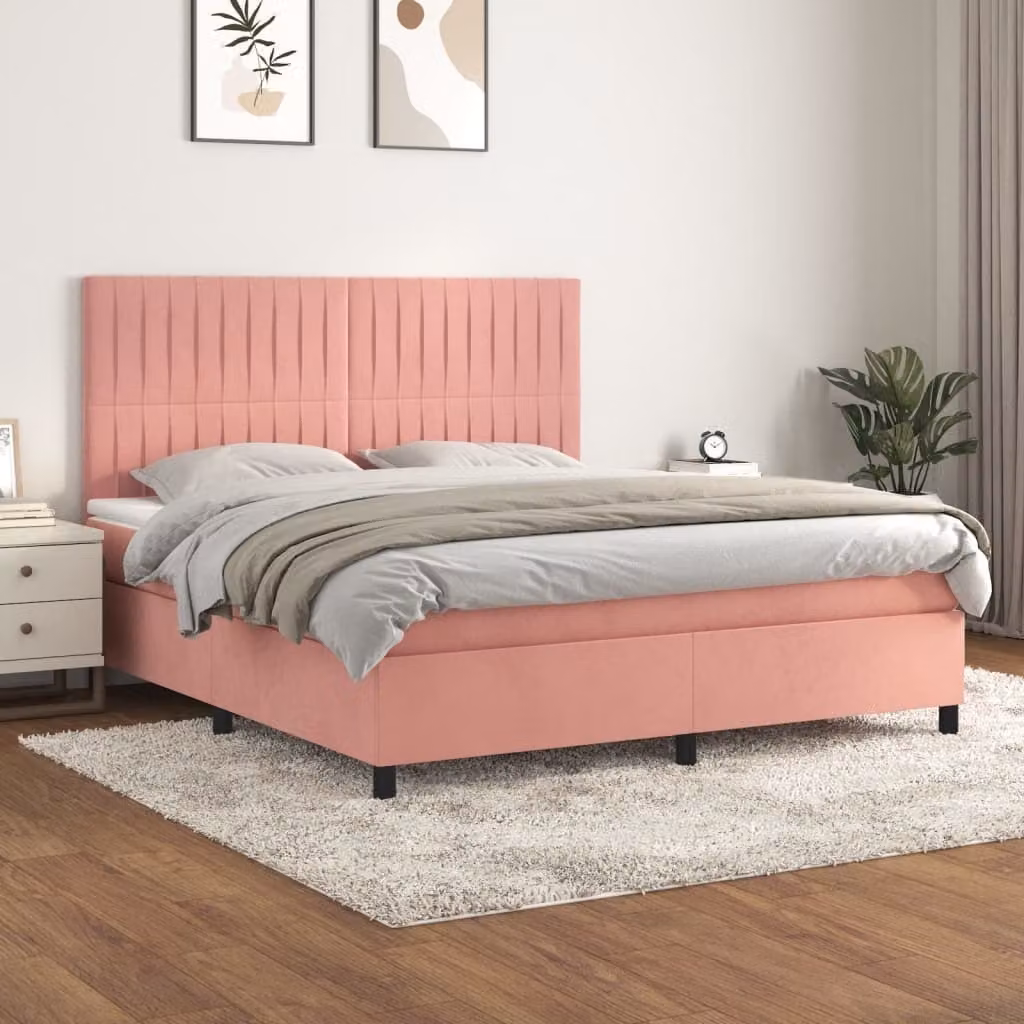 Maison Exclusive - Giroletto a Molle con Materasso Rosa 180x200 cm in Velluto