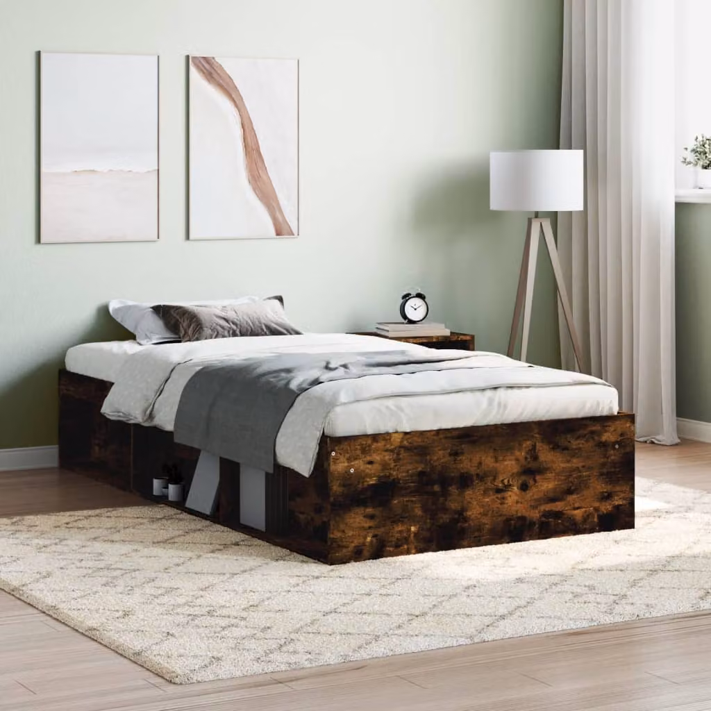 Giroletto vidaXL in legno di pino color rovere fumo con contenitore laterale L/P/H: 200 x 100 x 35 cm
