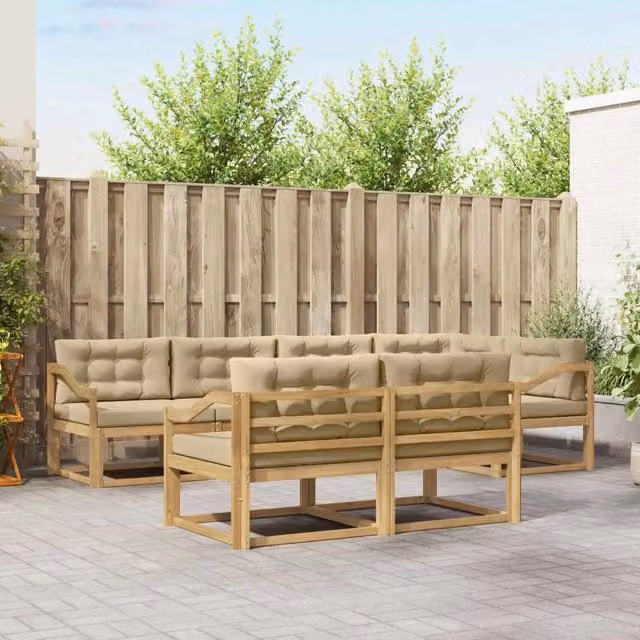 Set di divani da esterno 6 pz Bianco e Beige Poliestere 3386602