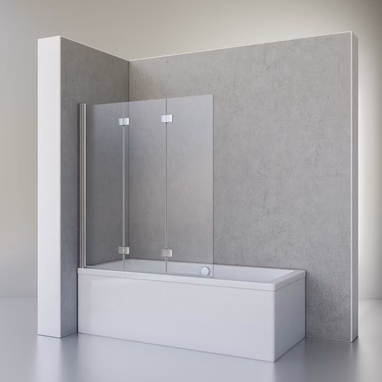 Parete doccia Schulte per vasca da bagno Valet, 130 x 142 cm, in 3 parti, vetro di sicurezza temperato (ESG) da 5 mm, trasparente chiaro, profili e cerniere con finitura cromata