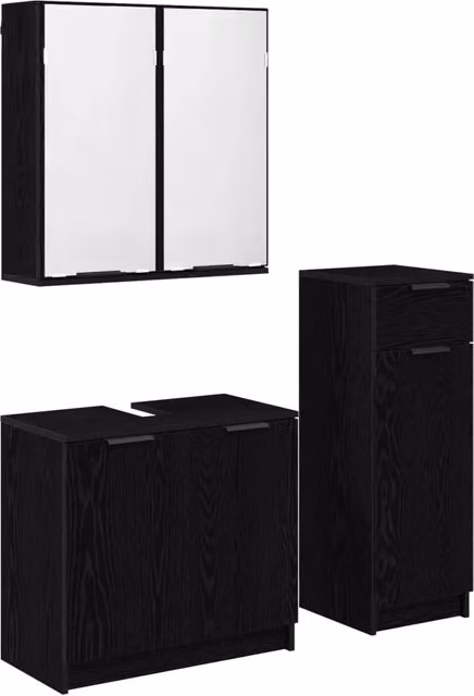 Set di mobili per il Bagno | Armadio da bagno 3 pz Rovere Nero Legno multistrato