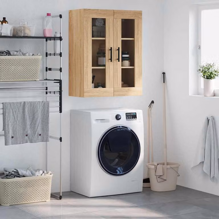 Mobile a parete vidaXL in rovere con ante in vetro, L: 69,5 cm, P: 34 cm, H: 90 cm