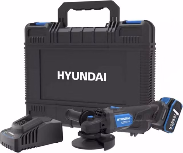 Smerigliatrice angolare a batteria brushless Hyundai AG20X-125FT 20V nera con disco da 125 mm