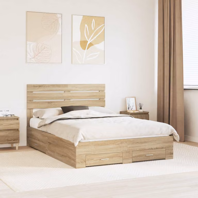 Struttura letto con cassetto vidaXL in legno Rovere Sonoma marrone L 150 x P 200 x H 100 cm