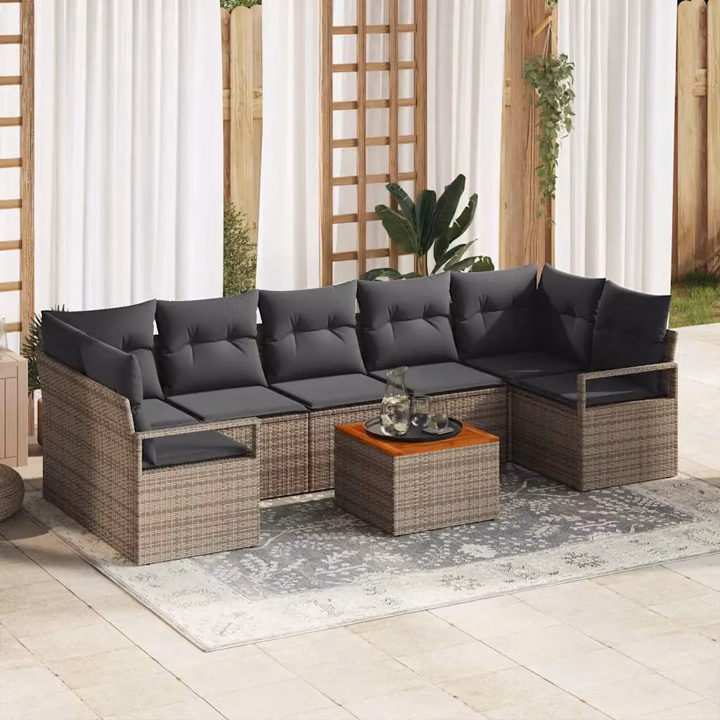 Set Divano da Giardino a L vidaXL 8 pz Grigio con Cuscini e Tavolino da Caffè in Polyrattan e Acciaio – 1