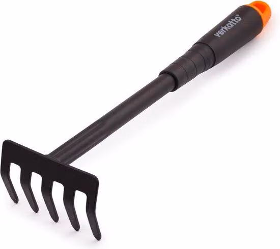 Uniqoos® Zappa per fiori in acciaio – Zappa manuale con 5 denti per smuovere, aerare e zappare il terreno in giardino, balcone e orto, con manico antiscivolo, larghezza di lavoro 9 cm