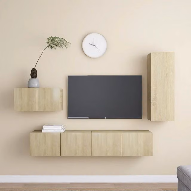 Set di mobili porta TV 4 pezzi vidaXL in legno color rovere, design moderno per soggiorno