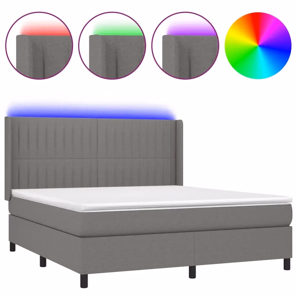 Letto a Molle vidaXL con Testiera in Tessuto, Illuminazione LED e Porte USB, Grigio, L/P/H: 160 x 200 x 128 cm – 2