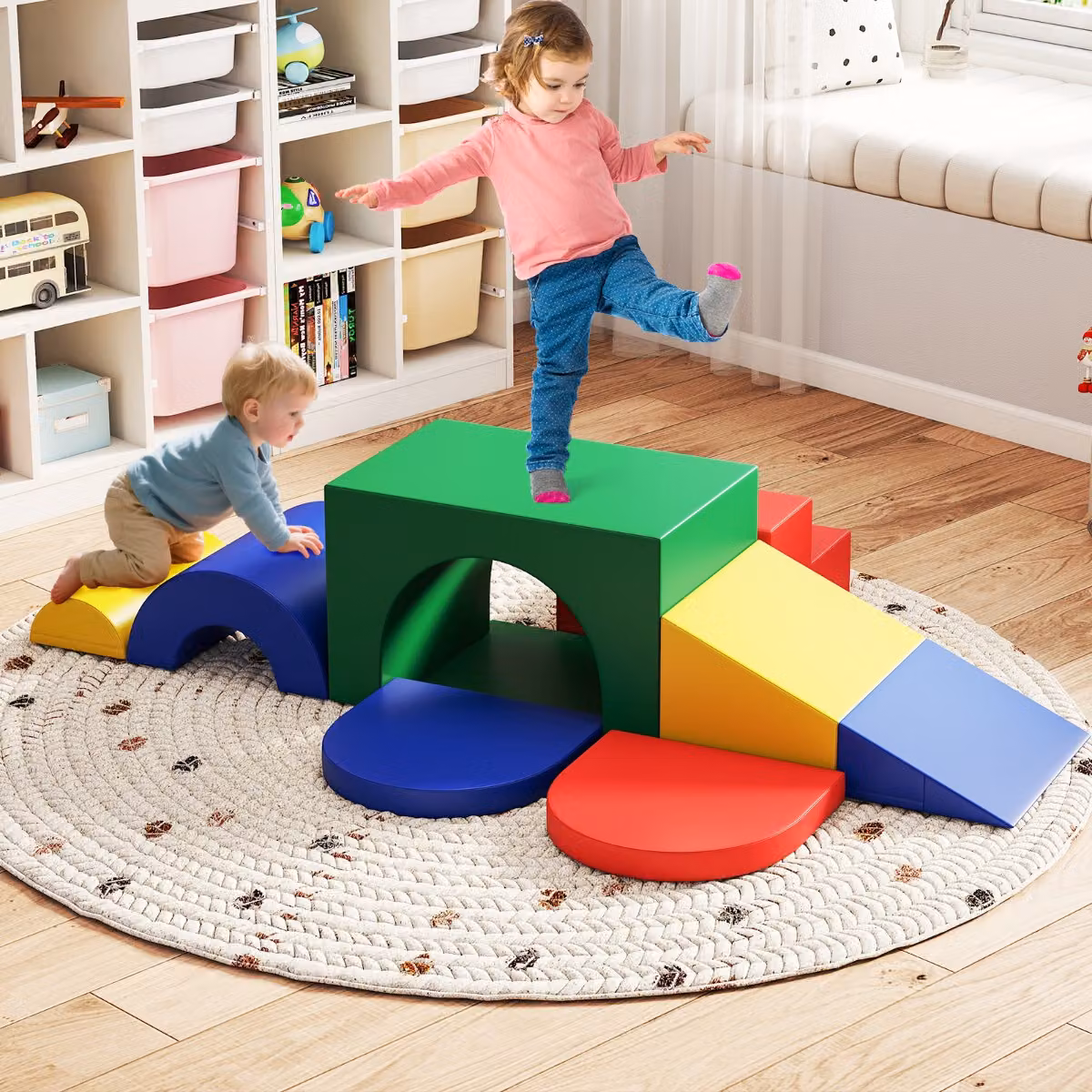 Set di 7 blocchi da arrampicata in schiuma multicolore Costway per bambini con strutture leggere in PU