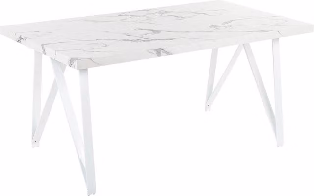 Tavolo da pranzo moderno BELIANI con piano in MDF effetto marmo bianco e gambe in metallo a X, L: 160 cm, P: 90 cm, H: 76 cm