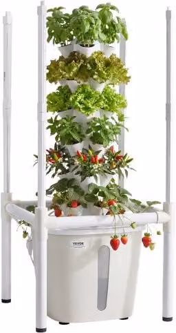 Torre Idroponica VEVOR con 6 Ripiani e Lampada LED, Sistema di Coltivazione per Erbe Aromatiche, Frutta e Verdure con Controllo APP e Serbatoio da 20 Litri, Colore Bianco