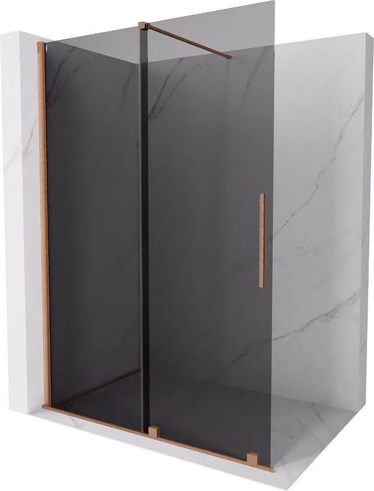 Mexen Velar parete doccia scorrevole Walk-in 140 x 200 cm, grafite 8 mm, rame spazzolato - 871-140-000-43-65