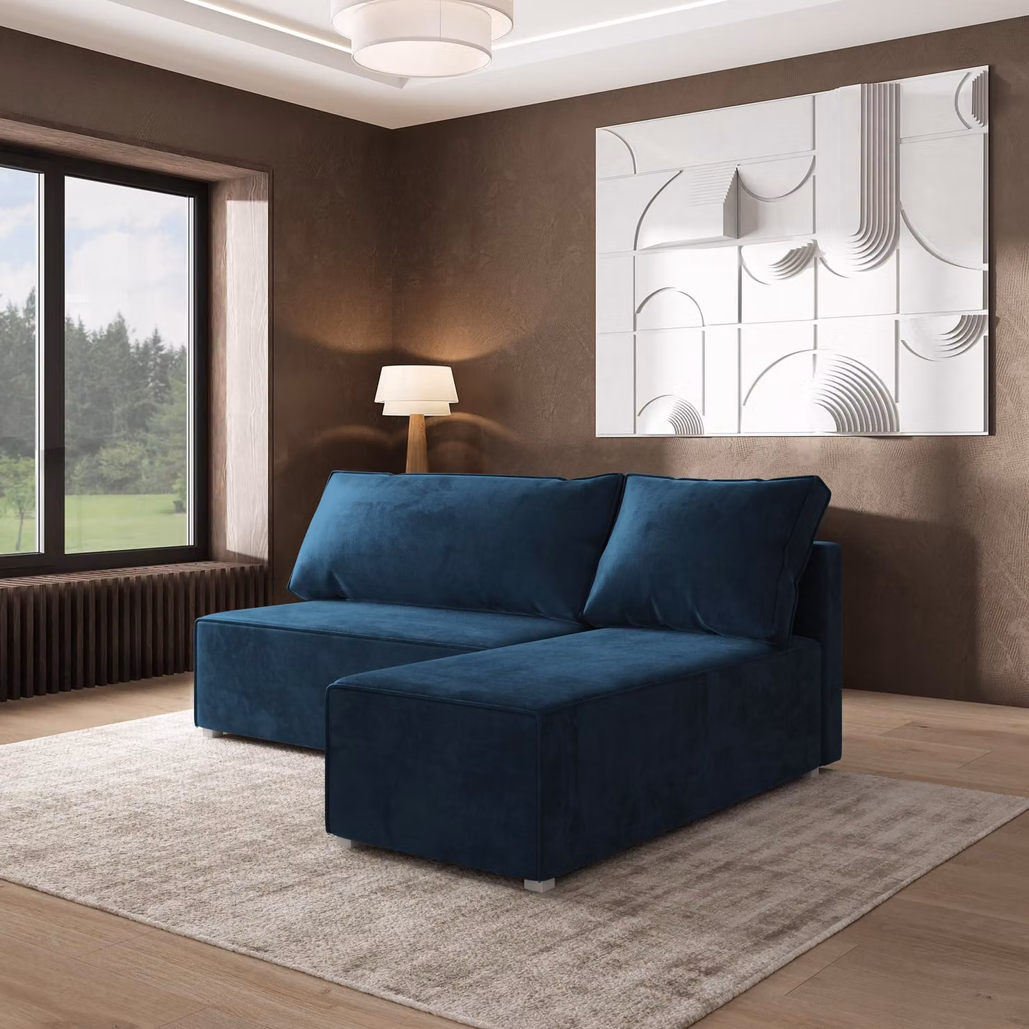 Divano angolare Masseno BRISO M con funzione letto a L, divano con box letto, divano da soggiorno, divano, divano letto, set di divani - blu, MONOLITH 77