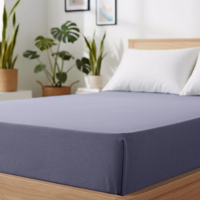 Lenzuolo con angoli KASANOVA melange blu per 1 piazza e mezza, L/P/H: 120 x 200 cm