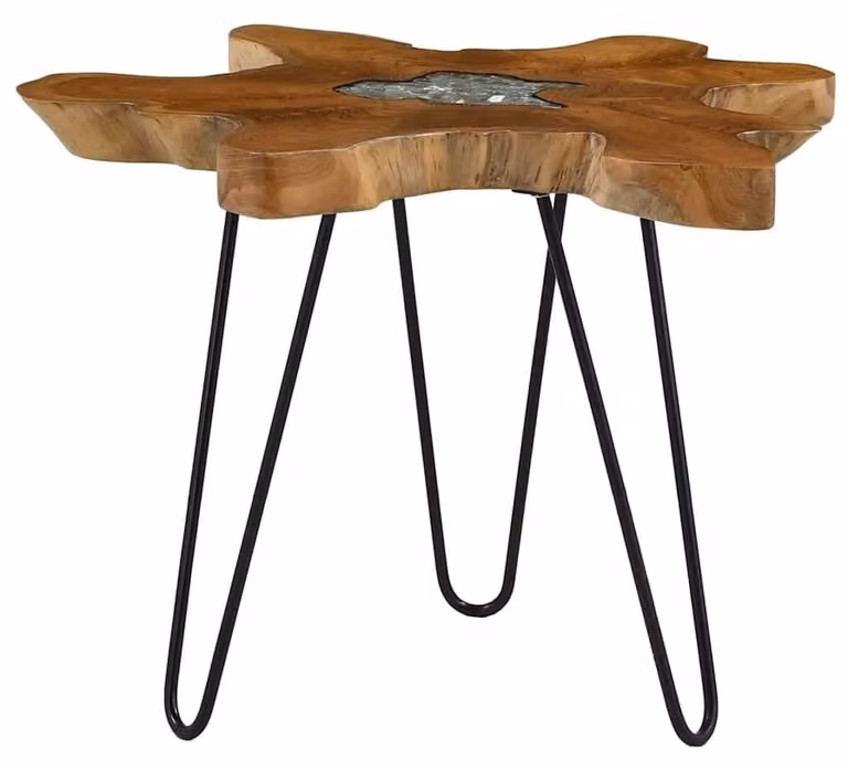 Tavolino da salotto artigianale in legno di teak con inserti in resina