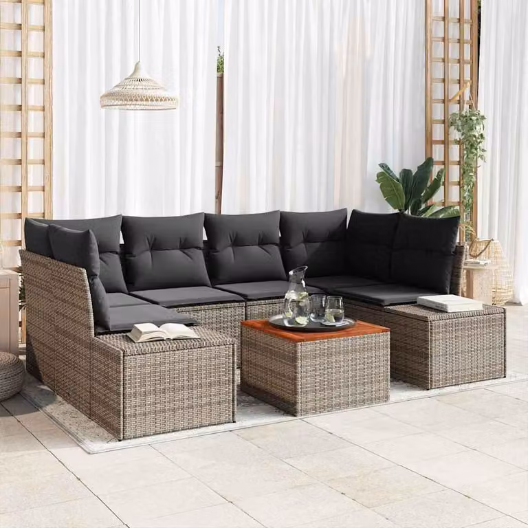 Maison Exclusive - Set Divano da Giardino con cuscino 7 pcs Grigio Poly Rattan