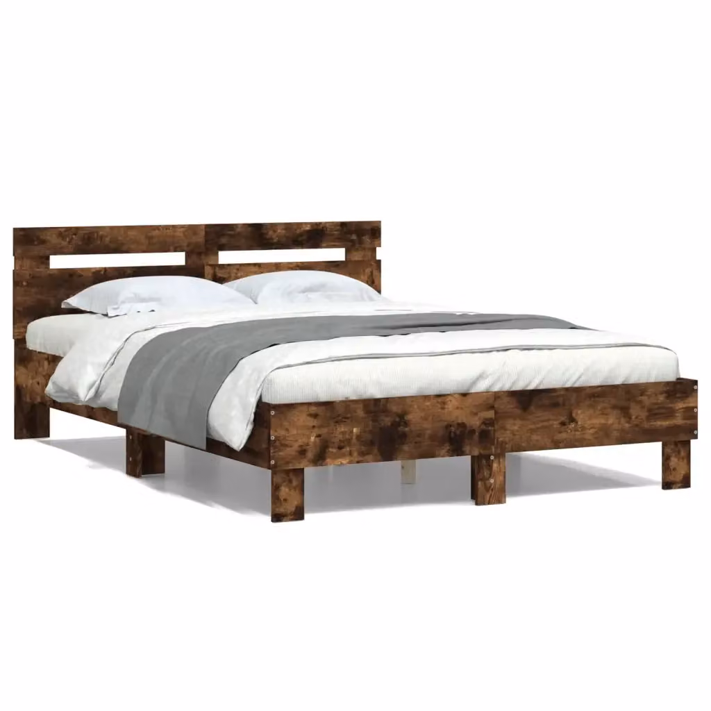 vidaXL Giroletto con Testiera in Rovere Fumo e Legno Multistrato, L 120 x P 200 cm – 2
