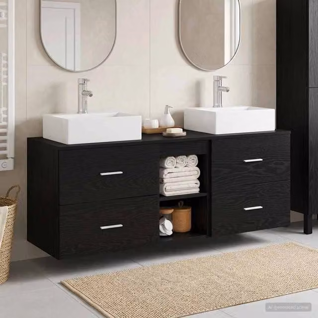 Set di Armadi da Bagno 3 pz Nero 129 x 41 x 79,5 cm 3405836