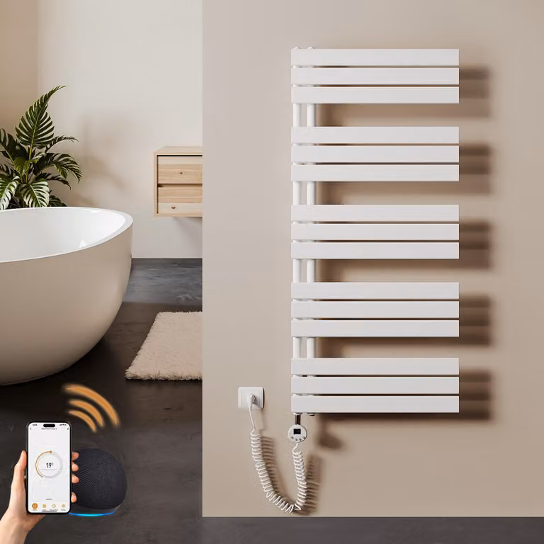 S'AFIELINA 1320x600mm Scaldasalviette elettrico bagno WiFi, termoarredo con termostato, programmabile, LCD, 800 W, asciugamani a basso consumo, bianco
