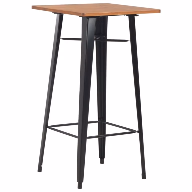 The Living Store Tavolo da bar nero 60×60×108 cm in pino massiccio e acciaio