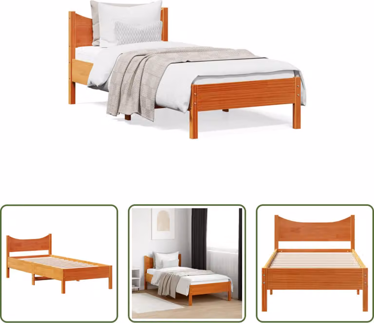 The Living Store letto in legno massiccio cera marrone 75x190 cm pino