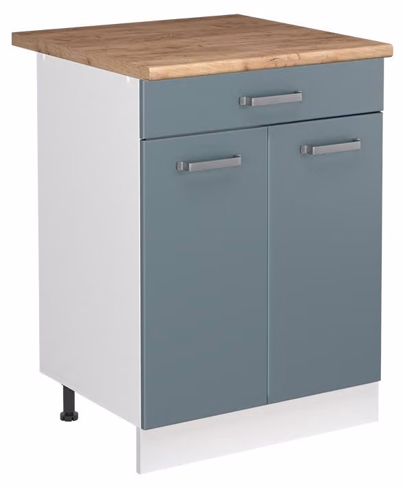 Mobile lavello cucina Vicco R-Line Grigio-blu/Bianco 60 cm piano di lavoro Rovere dorato, Model 72997