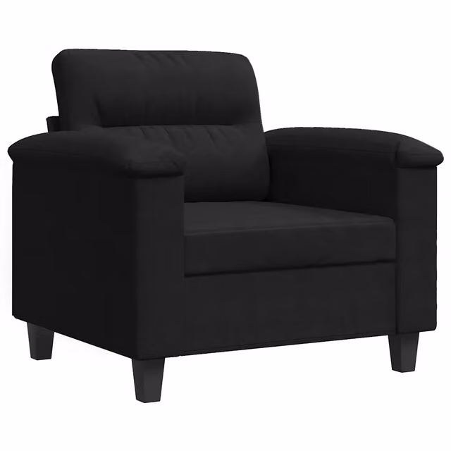 Poltrona Relax Recliner in Microfibra Nera con Braccioli e Struttura in Metallo – 1