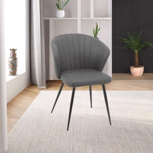 Set 2 sedie tessuto grigio scuro e piedi in metallo nero Krid
