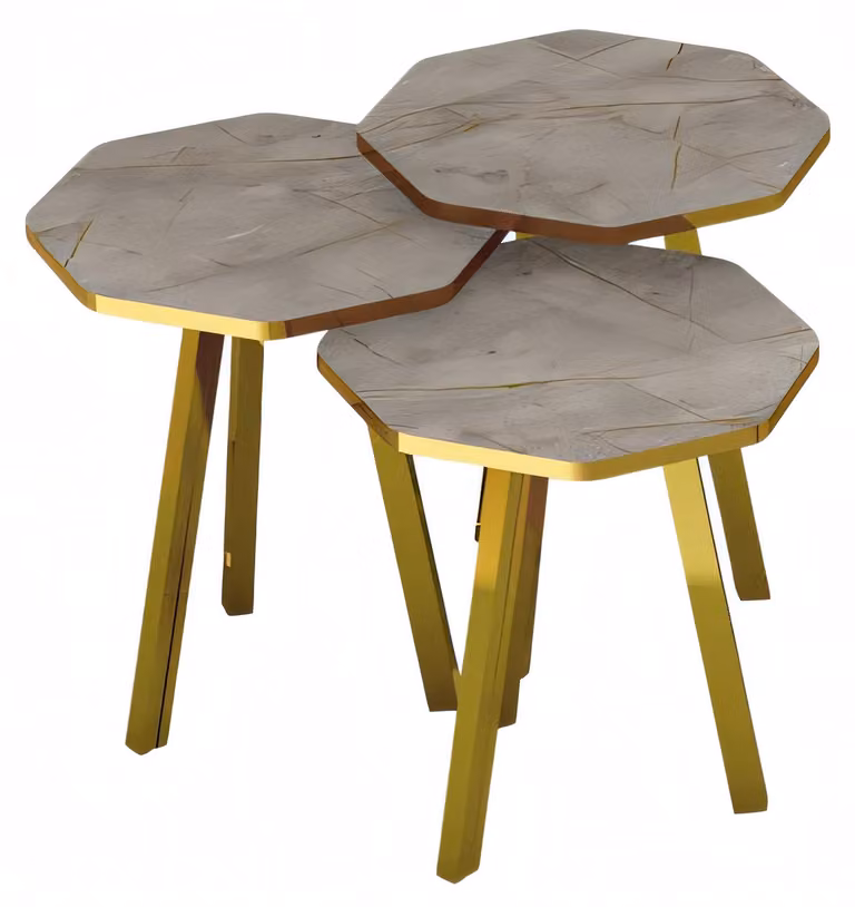 Elegantes graues Couchtisch-Set aus Holz und Metall