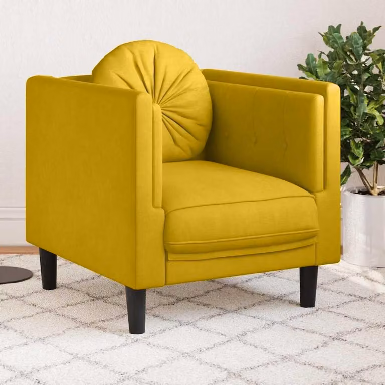 Poltrona in velluto giallo con cuscini, 1 unità – offre un comfort di seduta elevato, ideale per il soggiorno, per rilassarsi, leggere e guardare la televisione, con un design moderno e gambe robuste
