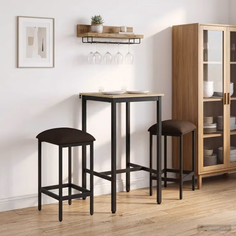 Set di 2 sgabelli da bar vidaXL moderni in tessuto beige e marrone con struttura in metallo e MDF, L/P/H: 40 x 32 x 74 cm