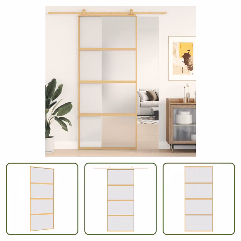The Living Store Porta scorrevole Golden 90x205 cm Vetro e alluminio ESG opaco
