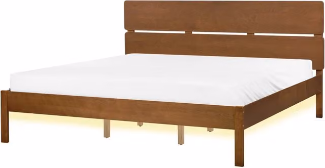 Letto in marrone scuro UE matrimoniale 180 x 200 cm con testiera a doghe Stile rustico minimalista con LED
