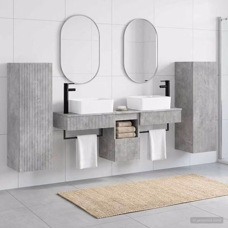 Set di mobili per il bagno moderno vidaXL in 5 pezzi Grigio Cemento con mobile lavabo, pensile e armadietto laterale