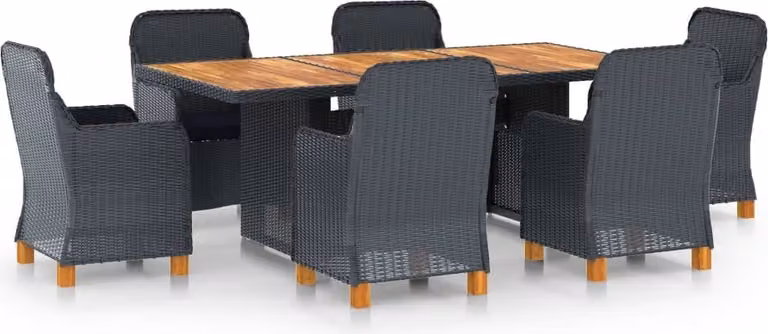 The Living Store Set da pranzo da giardino 7 pezzi con cuscini in poly rattan grigio scuro