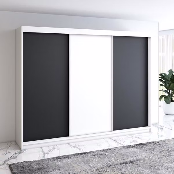Armadio a porte scorrevoli MERO a 3 ante, 200 cm, con cassetto (Bianco, Nero, Sonoma)