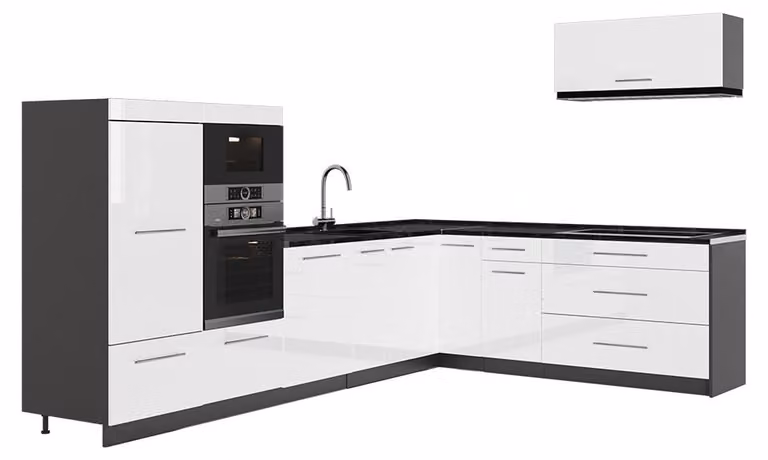 Cucina angolare completa Vicco Fame-Line Bianco lucido/Antracite 327 x 227 cm, PL Antracite, Model 64372