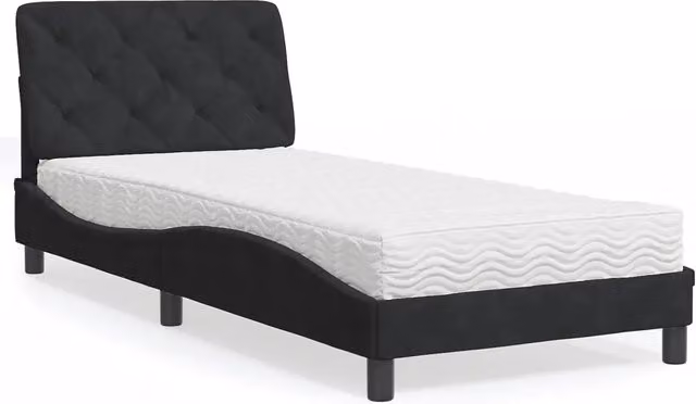 Letto moderno vidaXL con materasso in velluto nero e bianco, dimensioni 90x190 cm – 1