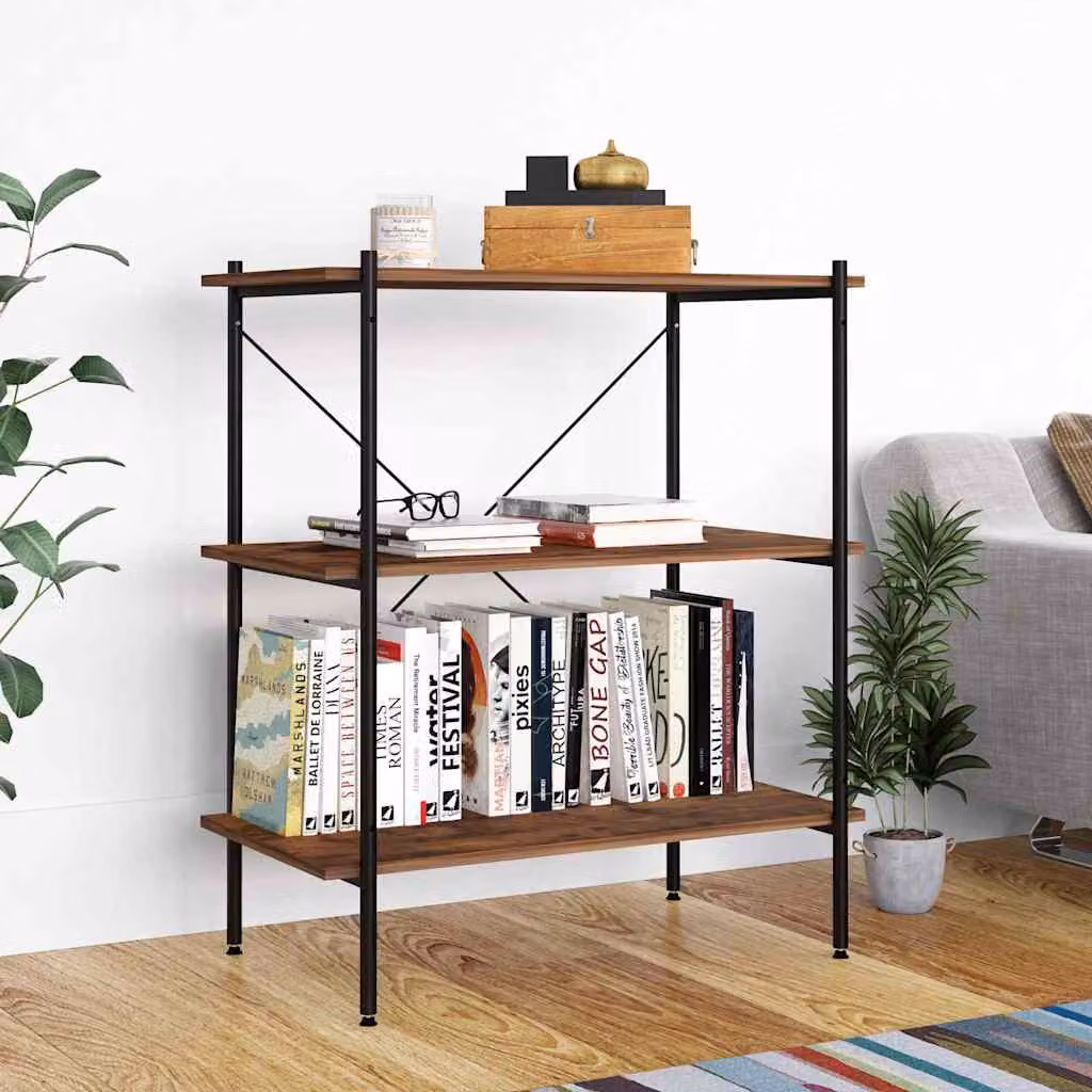 Scaffale a parete con 3 mensole vidaXL in stile industriale, colore nero e marrone, L: 80 cm, P: 40 cm, H: 92 cm