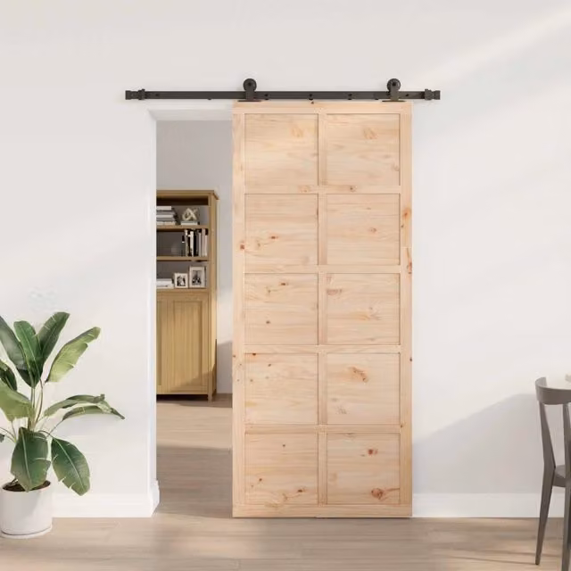 Porta scorrevole moderna vidaXL in legno di pino naturale marrone e beige, L: 152,5 cm, H: 208 cm
