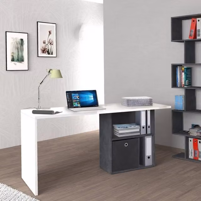 Scrivania DMORA Antioco con 2 Ripiani, Bianco Lucido, L 110 x P 50 x H 75 cm