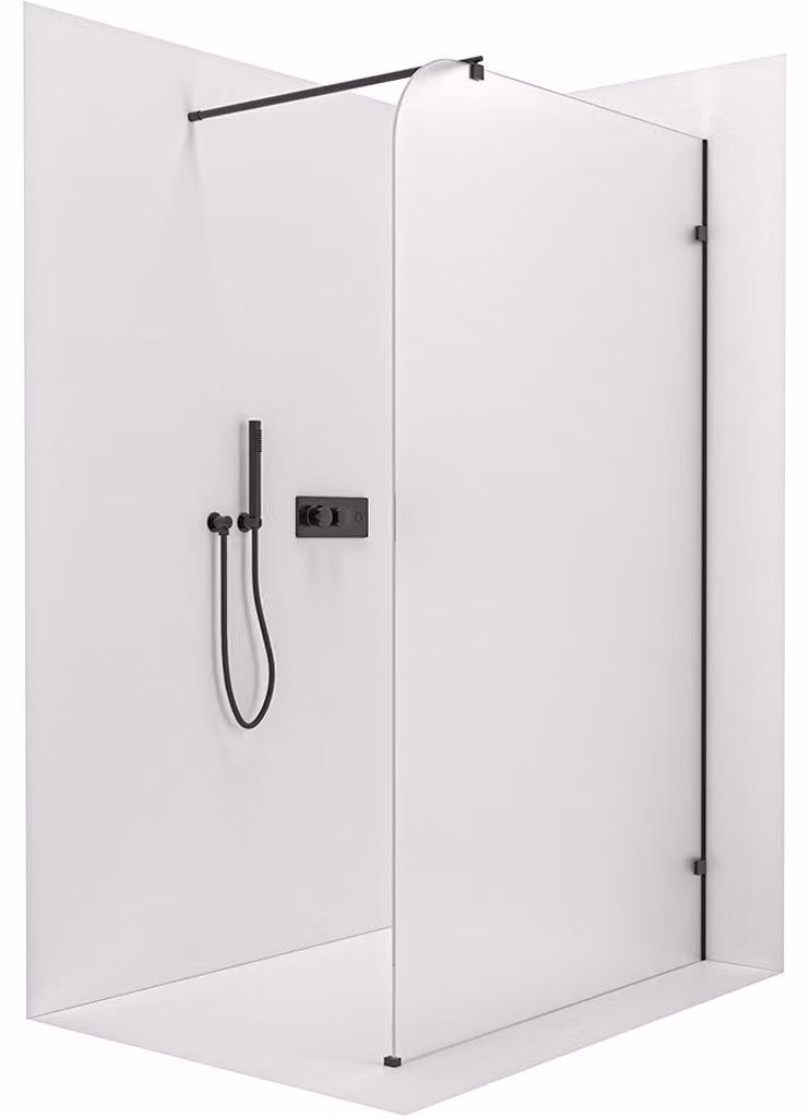 Pannello doccia angolare Walk-in Orbis Round - Lato destro - 8 mm - colonna circolare - nero opaco, vetro satinato - 160x200 cm