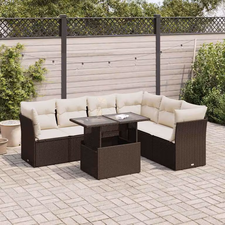 Maison Exclusive - Set Divani da Giardino 7 pz con Cuscini Marrone in Polyrattan