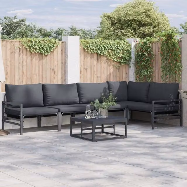 Set Divano da Giardino 6 pz Nero Acciaio 3378989