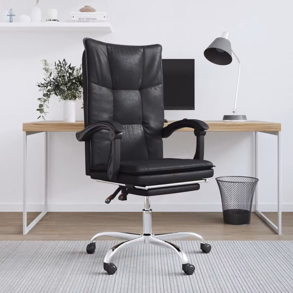 The Living Store Sedia da ufficio con funzione reclinabile in ecopelle nera