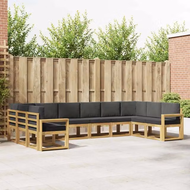 Set di divani da esterno a L vidaXL in legno di acacia con cuscini Bianco e Antracite – 1