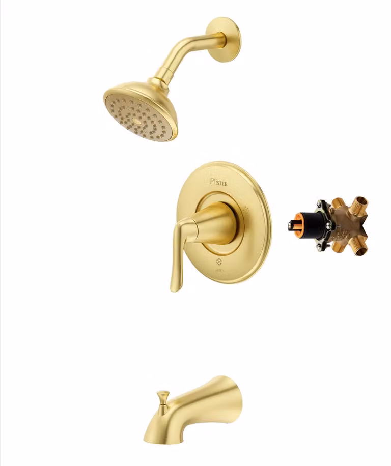 Set di rubinetteria per vasca e doccia, con un'unica maniglia, finitura oro spazzolato, completo di valvola