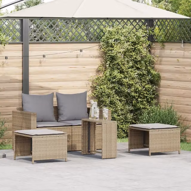 Set Divano da Giardino 5 pz con Cuscini Beige in Polyrattan 4104166