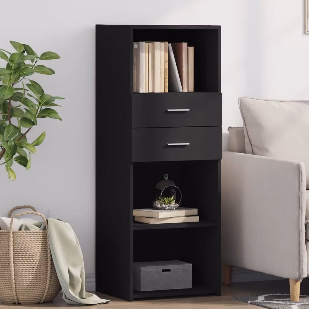 Credenza moderna vidaXL in legno multistrato e MDF, colore nero opaco, L 45 cm x P 42,5 cm x H 124 cm