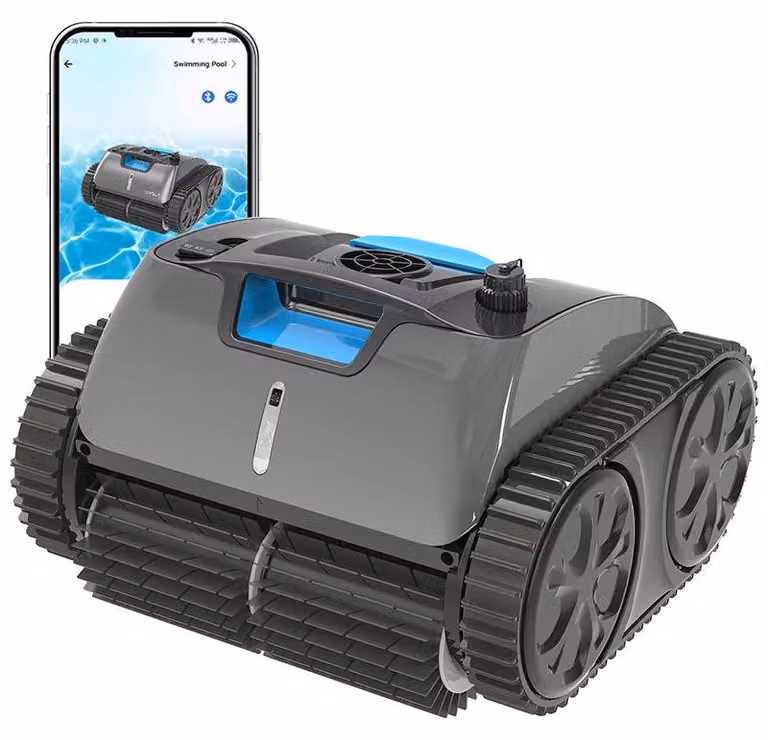 Robot per piscina - Wireless - Navigazione intelligente - Capacità di arrampicata sulle pareti - Autonomia di 120 minuti - Batteria da 4600mAh - Grigio